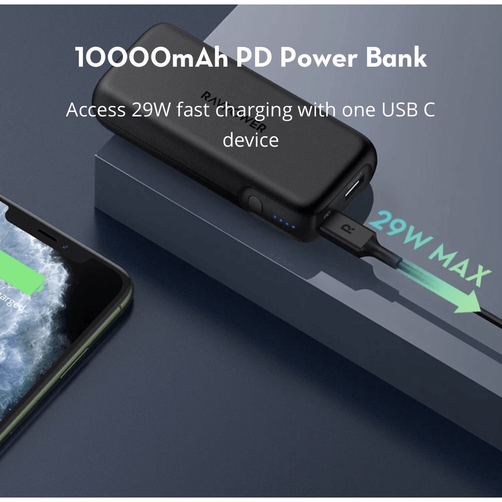 Pin sạc dự phòng Macbook Air RAVPOWER RP-PB186 Pioneer 10000mAh 29W (PD 3.0 29W &amp; QC 3.0 18W)