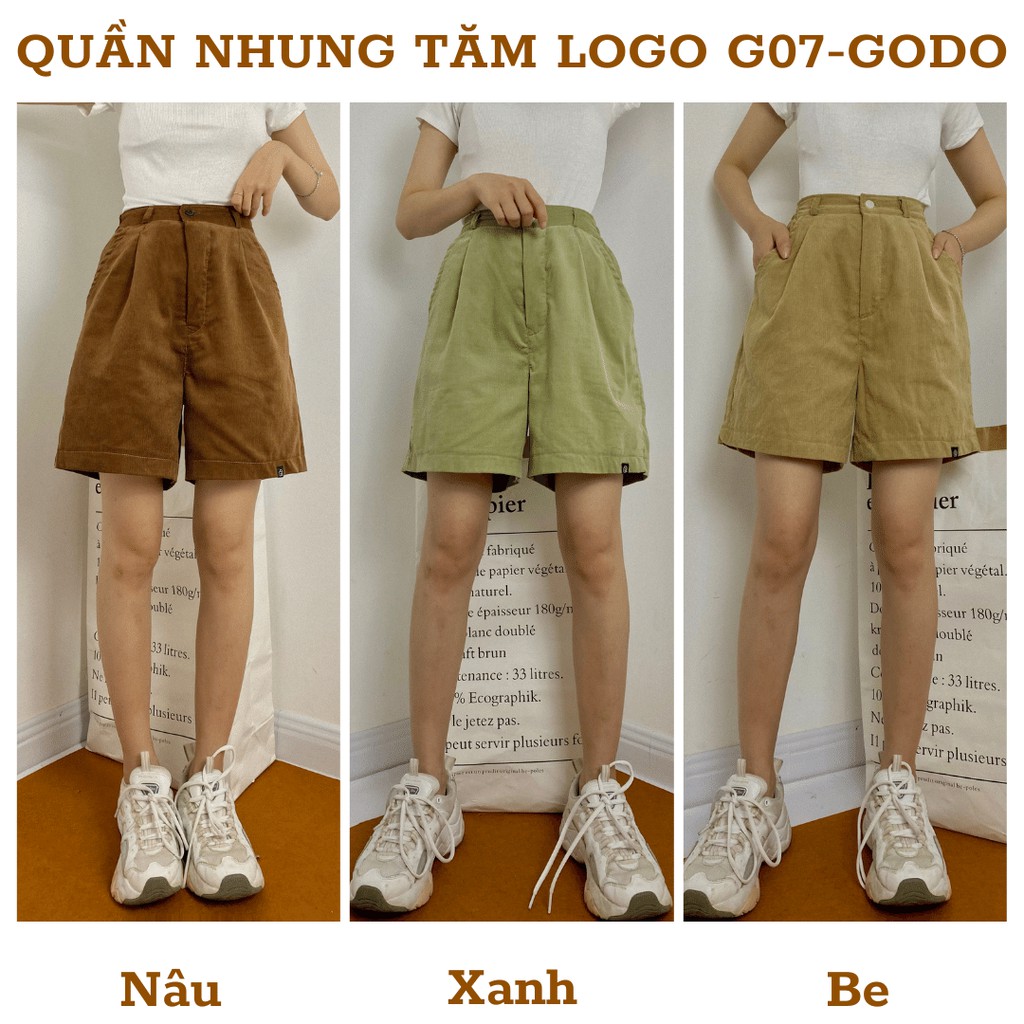 Quần Short Nhung Tăm Nam Nữ Ống Rộng Form Unisex 3 Màu Pastel GODO QS11