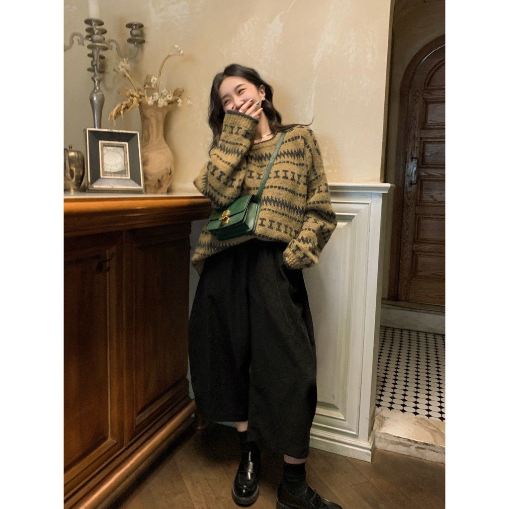Korean Retro Knitted Sweater Women 2021 Spring And Autumn New Round Neck Long-Sleeved Shirt College Style | BigBuy360 - bigbuy360.vn