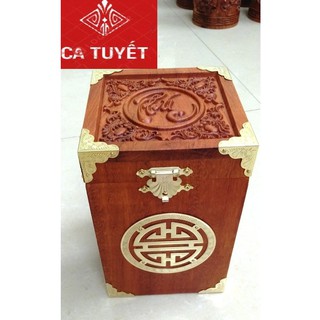 HỘP ĐỰNG CHÈ VUÔNG GỖ HƯƠNG VÂN CHỮ PHÚC - LOẠI CAO 18CM (ẢNH THẬT)