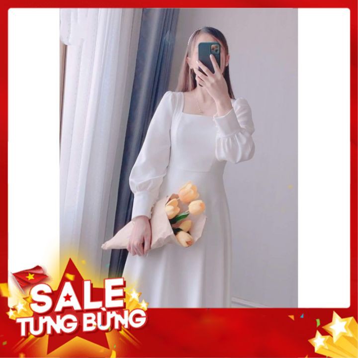 Đầm dự tiệc trắng xòe cổ u vintage | BigBuy360 - bigbuy360.vn