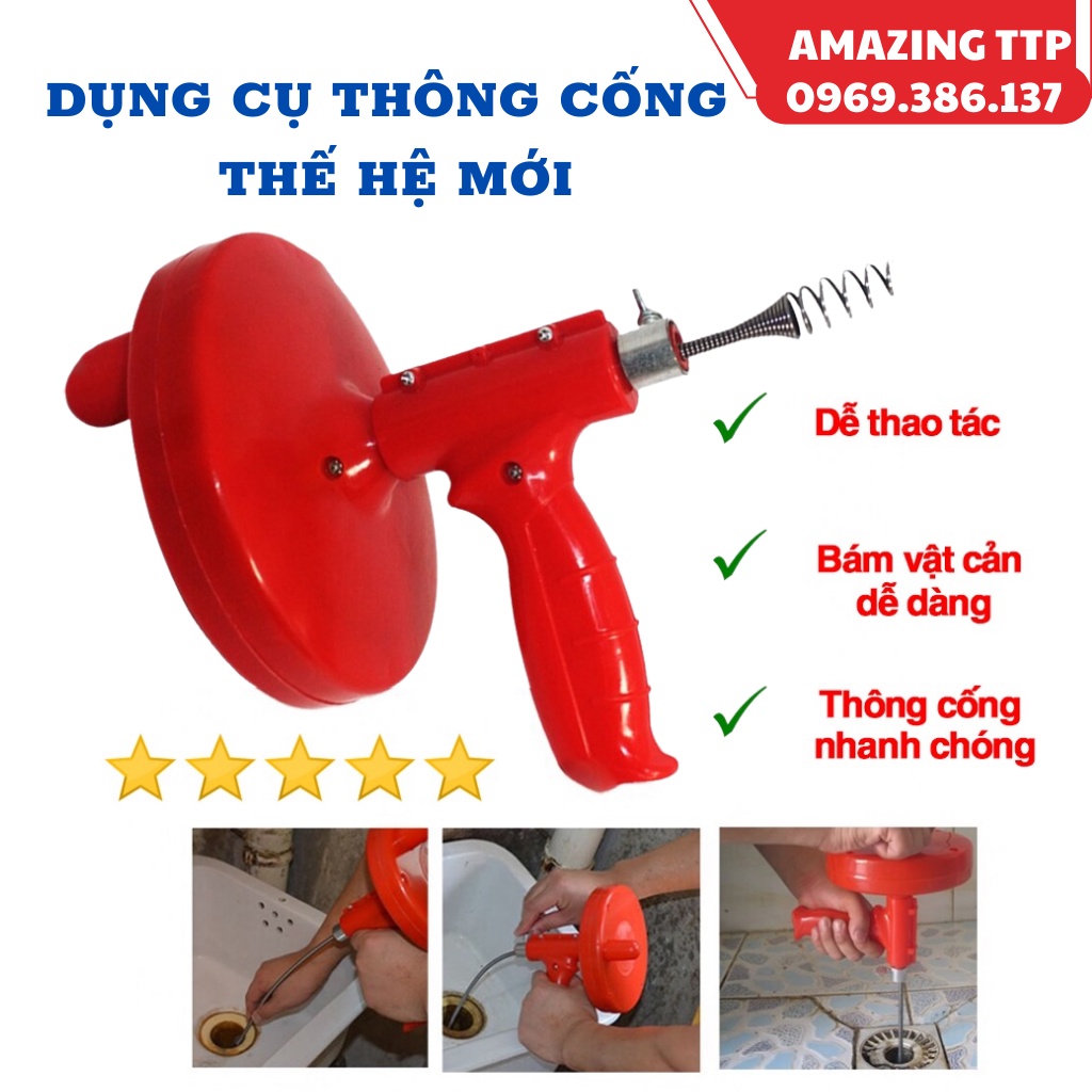 dụng cụ thông cống, thông tắc ống nước,dây thông tắc cống lò xo - Dụng Cụ Thông Cống Chuyên Nghiệp dài 5m Đầu Lò Xo