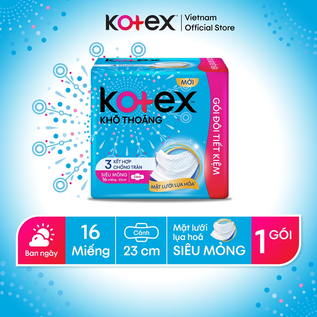 Combo 4 gói băng vệ sinh Kotex khô thoáng Siêu Mỏng Cánh 16miếng/gói