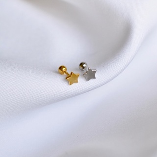 Khuyên tai bạc 925 mini - Ngôi sao trơn chốt bi vặn - Nepherteti