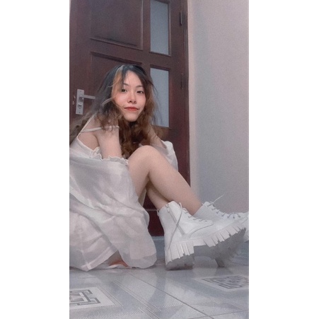 SẴN Boot ulzzang cao cổ 10cmcm buộc dây kéo khóa đế cao 5.5cm màu đen/trắng cá tính đẹp mới xinh thời trang