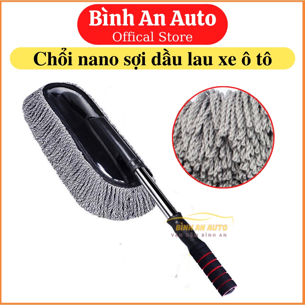 Chổi nano sợi dầu lau rửa xe ô tô chuyên dụng - cán kéo dài - Bình An Auto