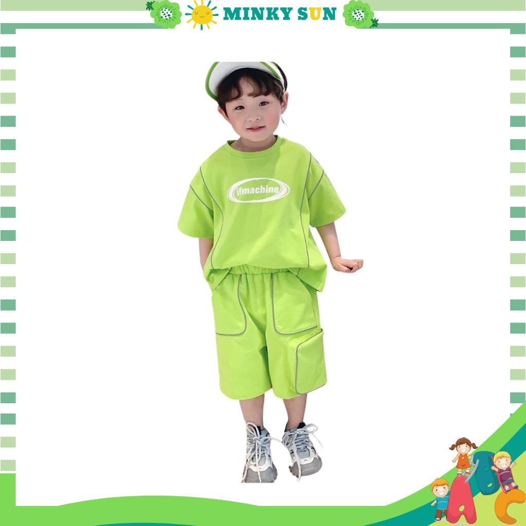 Bộ cộc tay cho bé trai, bộ cotton viền cho bé MINKY SUN