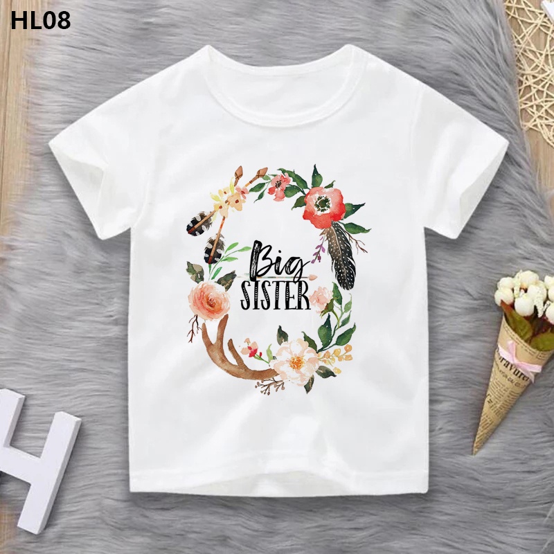 Lớn Em Gái Bé Trẻ Em Grisl Áo Phông Hoa In Hình Chị Em Tuyên Bố Mùa Hè Tay Ngắn Tee Áo Sơ Mi