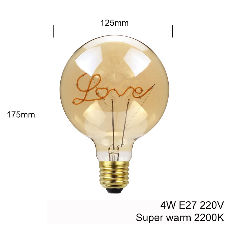Bóng Đèn Led Dây Tóc G125 4W 220V E27 220V Siêu Ấm 2200K Phong Cách Vintage Bóng đèn trang trí