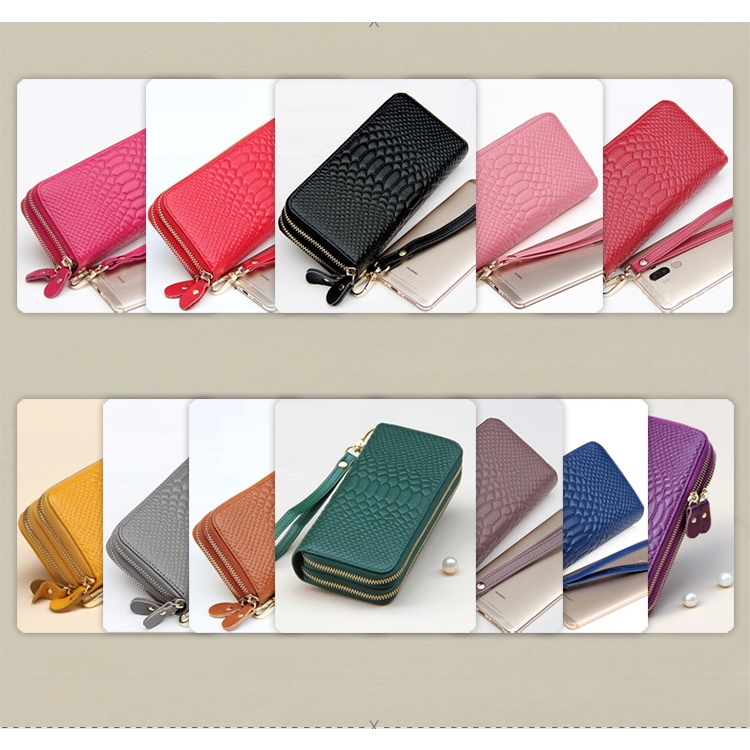 Ví Da Thật Dáng Dài Hai Lớp Màu Xanh Lá Cây Có Khóa Kéo Thời Trang Sức Chứa Lớn Mềm Mại