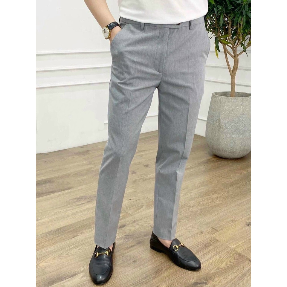 Quần tây âu nam chất vải cotton co giãn - Quần tây nam màu xám co giãn 4 chiều cao cấp