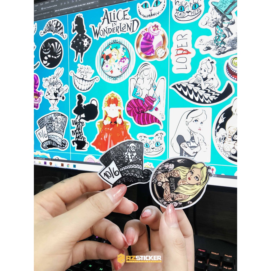 [ Hot ] Sticker Alice Sứ Sở Thần Tiên | Chất Liệu PVC 5 Lớp Chống Nước, Chống Bay Màu | Trang Trí Đồ Dùng Cá Nhâ | STK56