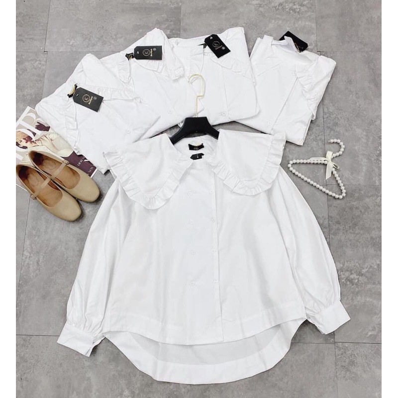 [Mã WASKT304 giảm 15% tối đa 30K đơn 99K] áo sơ mi trắng dáng rộng cổ bèo-1 hàng khuy | BigBuy360 - bigbuy360.vn