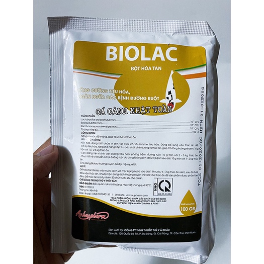 BIOLAC MEN TIÊU HÓA, NGỪA SÌNH BỤNG, ĐƯỜNG RUỘT, TÓP BỤNG CHO CÁ CẢNH ACPHARNO 100G