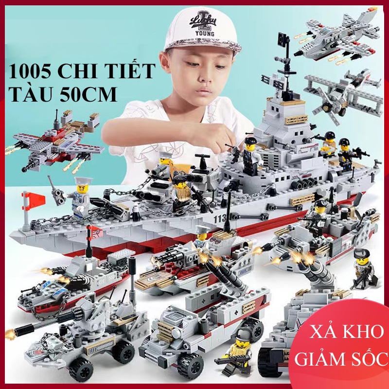[Bản đủ 1005 chi tiết] Bộ đồ chơi lắp ráp xếp hình Non Lego Tàu Chiến Hạm, Lego thuyền phát triển tư duy