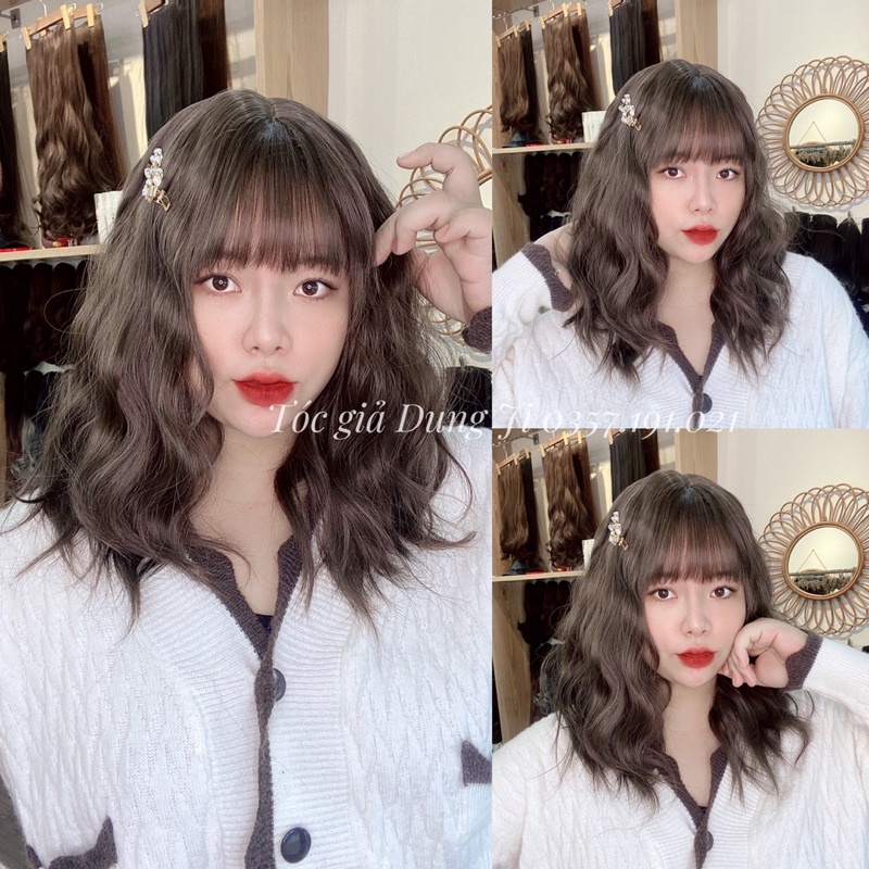 DJ62 Tóc giả nguyên đầu sóng xù 40cm