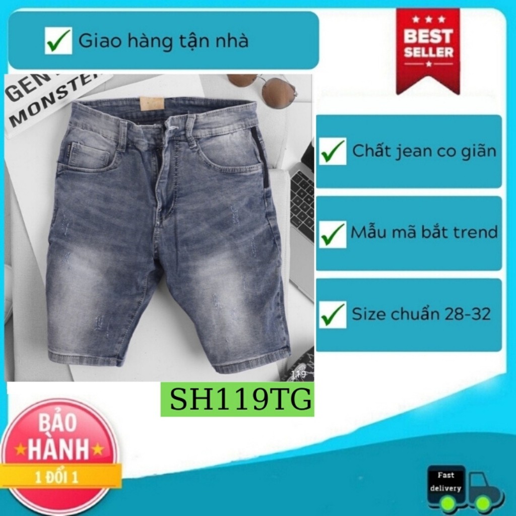 Quần Short Nam VNXK SH119TG Short Jean Nam xám wash trơn mẫu hót trẻ trung Giá Gốc Tận Xưởng Mẫu Mới (44 - 70KG)