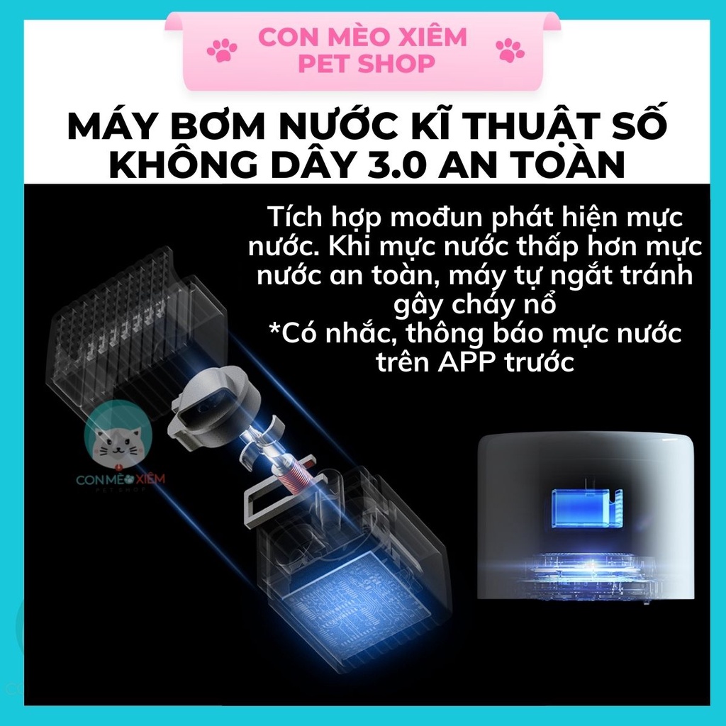 Máy lọc nước cho chó mèo Petkit 6 kết nối app đế sạc không dây 1.8L, đài phun nước tự động thú cưng Con Mèo Xiêm