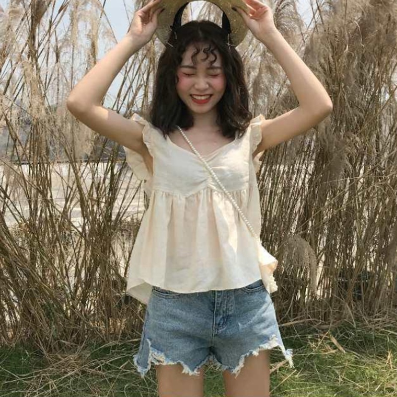 Áo hai dây IELGY dáng rộng màu xanh lá / mơ hở lưng phong cách Hàn Quốc cho nữ