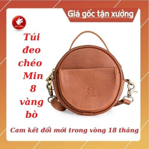 [Hàng cao cấp bảo hành 18 tháng] Túi đeo chéo Min 8 vàng bò cao cấp