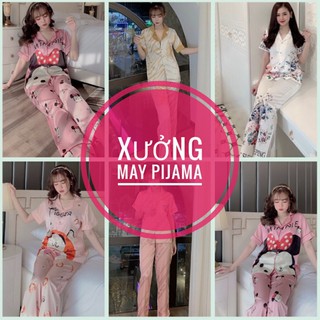 Bán Buôn bán sỉ đồ bộ Pijama lụa thiết kê tay ngắn quần dài đủ Size nhiều mẫu Pijama mặc thỏa mái phong cách Hàn Quốc