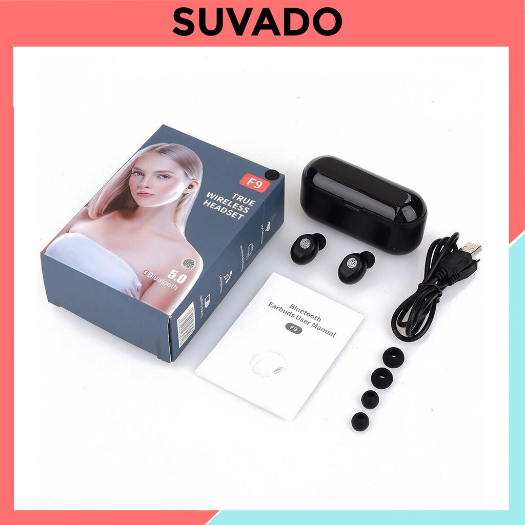 Tai nghe Bluetooth F9 TWS 5.0 bản không dây cảm ứng chống ồn chống nước, tích hợp sạc dự phòng 2000mAh