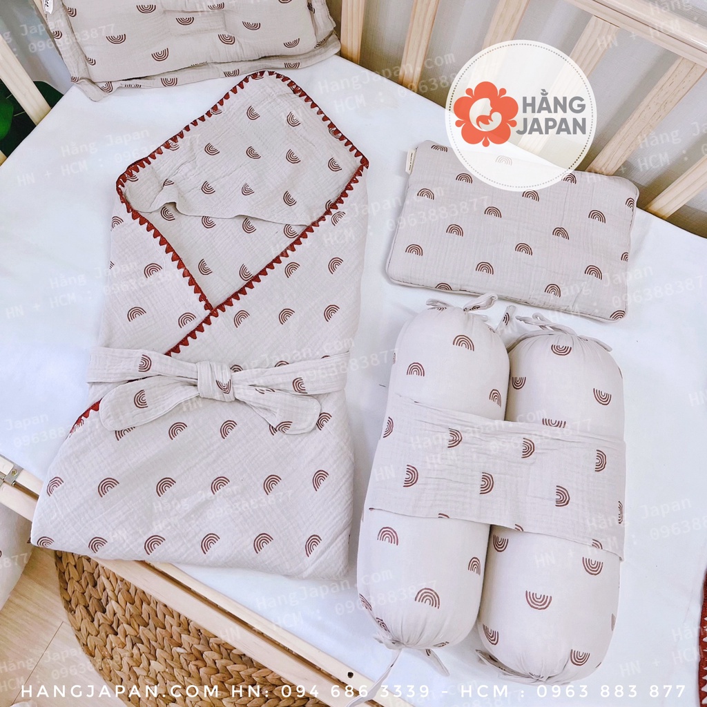 Ủ choàng xô cho bé MOCHEE muslin 90x90cm, chăn ủ muslin cotton mềm mại