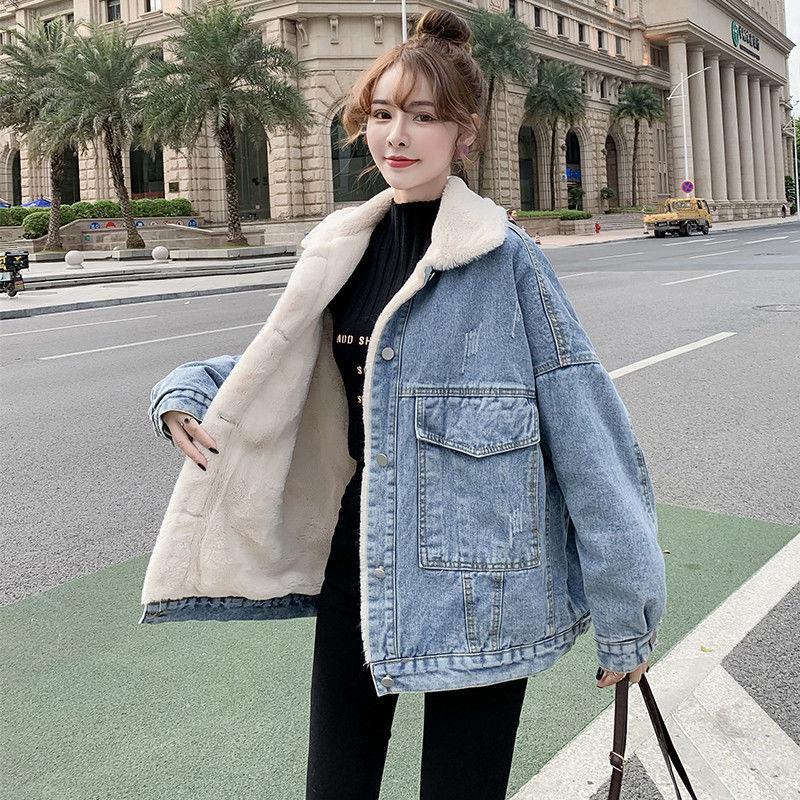 Áo Khoác Denim Dáng Rộng Thời Trang Thu Đông Phong Cách Hàn Quốc Cho Nữ