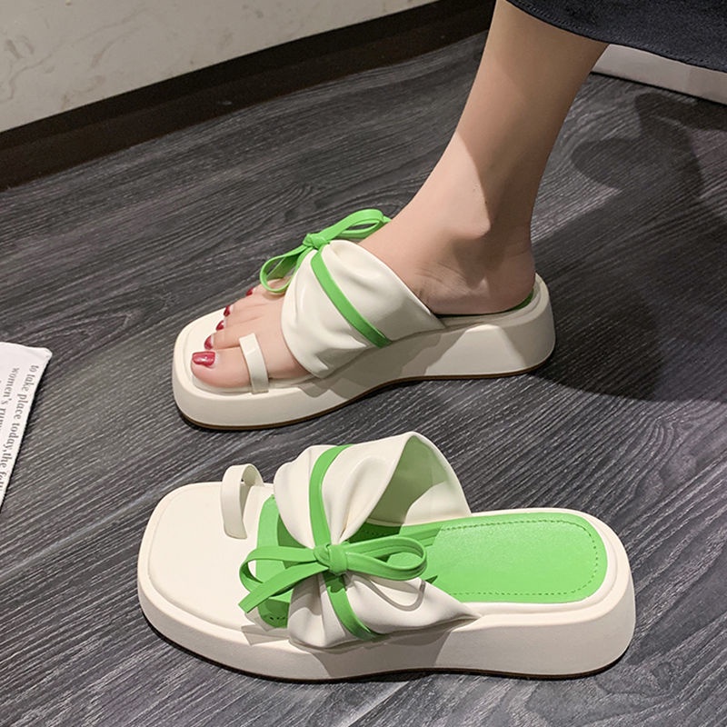 Dép Sandal Đế Dày Mềm Đính Nơ Thời Trang Cho Nữ