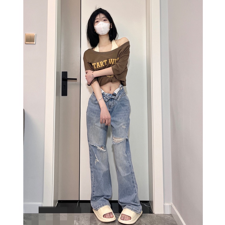 Porozi  Áo kiểu croptop tay ngắn in họa tiết phong cách Hàn Quốc vintage thời trang dành cho nữ