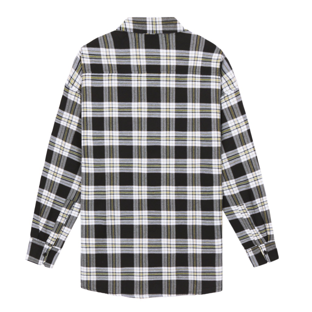 Áo Sơ Mi Flannel Màu Trắng Sọc Vàng Đen Form Rộng Thoải Mái Chất Liệu Cotton Thoáng Mát