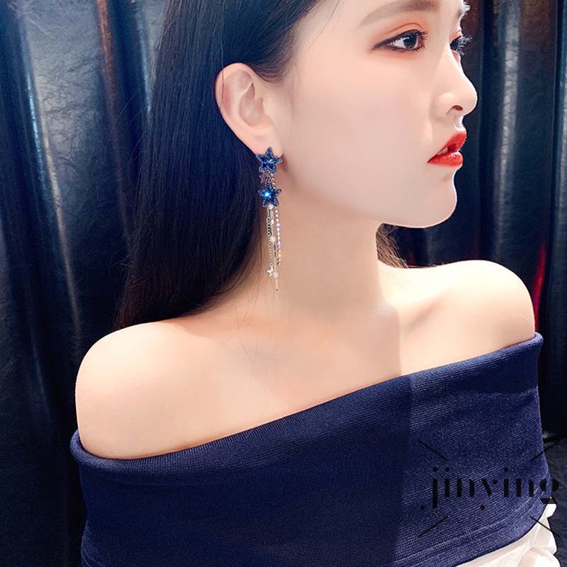 GETNOIVAS Đôi bông tai dài tua rua đính đá thời trang cho nữ