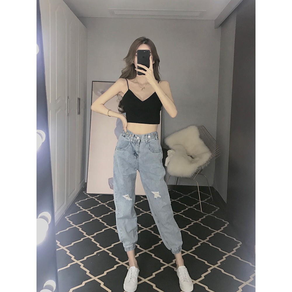 Quần Jean nữ ống túm eo cao