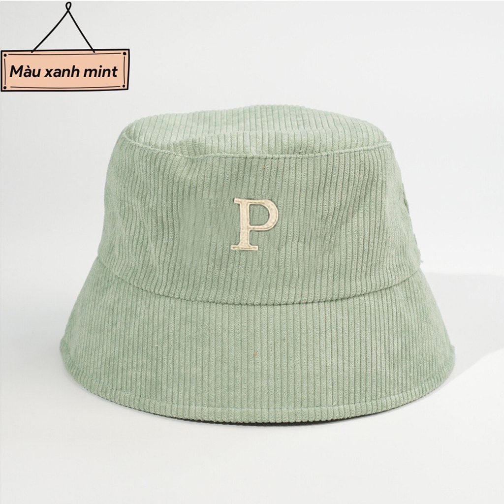 Mũ Bucket Nón Tai Bèo Vành Cụp  Nhung Gân Chữ P 475 Nhiều Màu Sắc Ulzzang Form Unisex Nam Nữ - Hazo