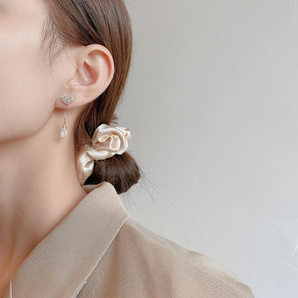 Bông Tai Thời Trang Hình Trái Tim Phối Tua Rua Dài Kiểu Hàn Quốc VANES1