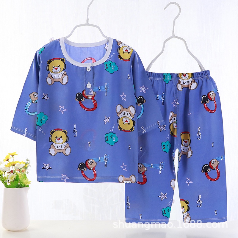 Bộ Đồ Ngủ Vải Cotton Họa Tiết Đáng Yêu Thời Trang Mùa Hè Cho Bé