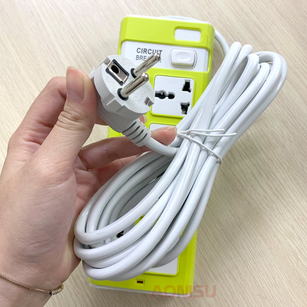 Ổ Cắm Điện Thông Minh CIRCUIT , 7 Phích Cắm ( 2 Cổng USB ) - Ổ Cắm Điện Dây Dài 4 Mét AONISU