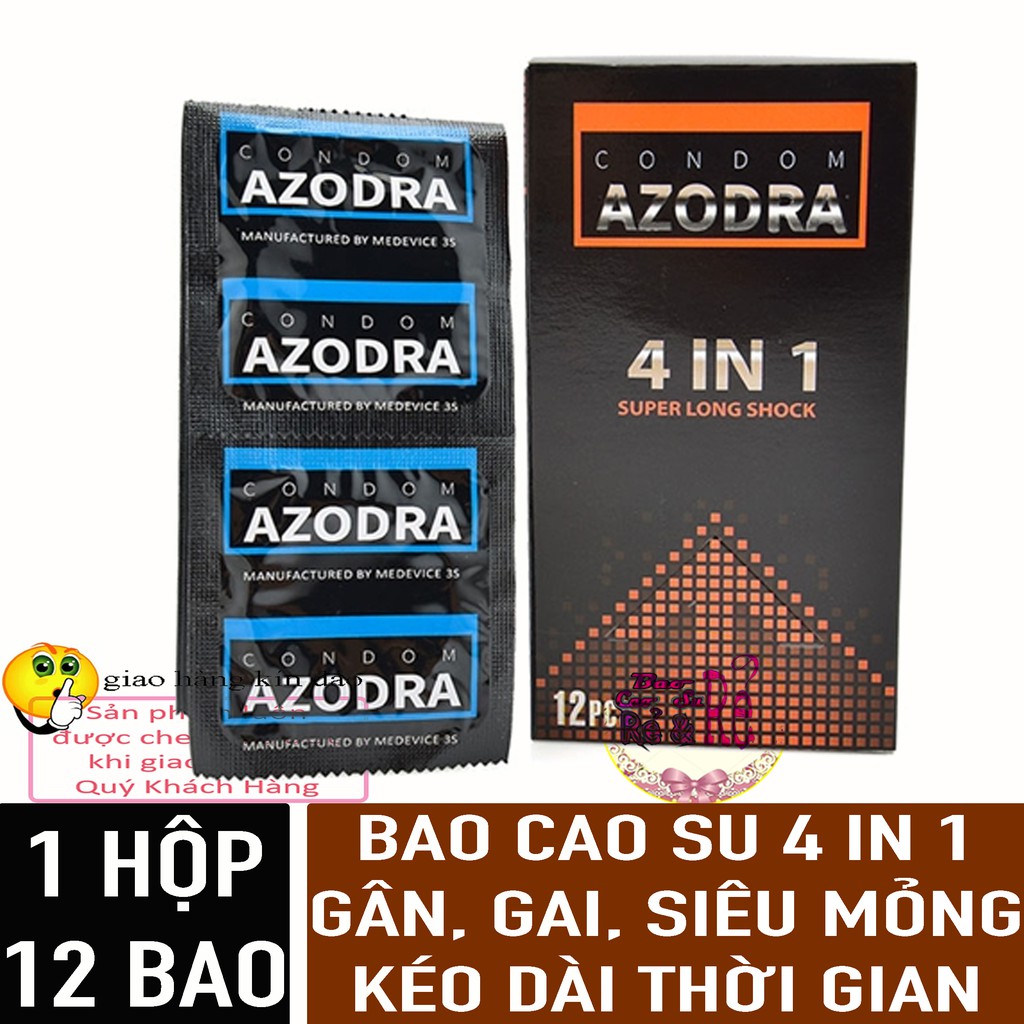 Bao Cao Su 4 IN 1 GÂN, GAI, MỎNG, KÉO DÀI QUAN HỆ Azodra - Hộp 12 cái