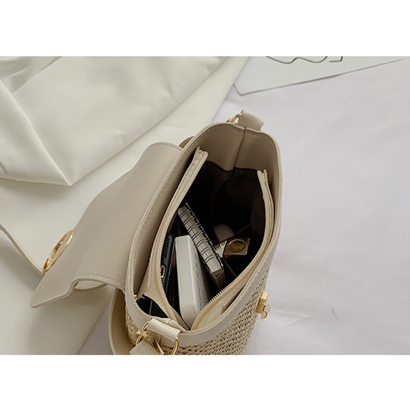 Túi Đeo Vai Đan Rơm Có Khóa Cài Kiểu Dáng Đơn Giản Dành Cho Nữ