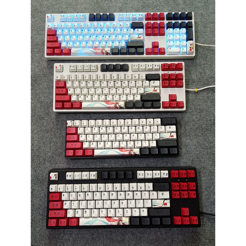 Bộ Keycap chất liệu PBT Gundam, Sakura Dye-sub mix màu nút bàn phím cơ