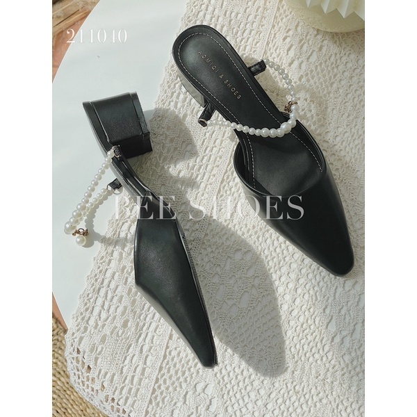 BEESHOES - SỤC NỮ DA MỀM MŨI NHỌN QUAI NGỌC - SỤC NỮ ĐẾ TRỤ CAO 3CM  CÓ SẴN MÀU ĐEN - KEM 211040