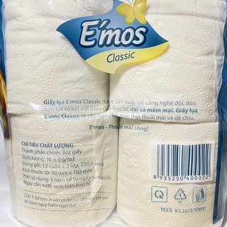 Giấy Vệ Sinh Emos Classic 12 Cuộn 2 Lớp Mềm Mịn Siêu Thấm Hút
