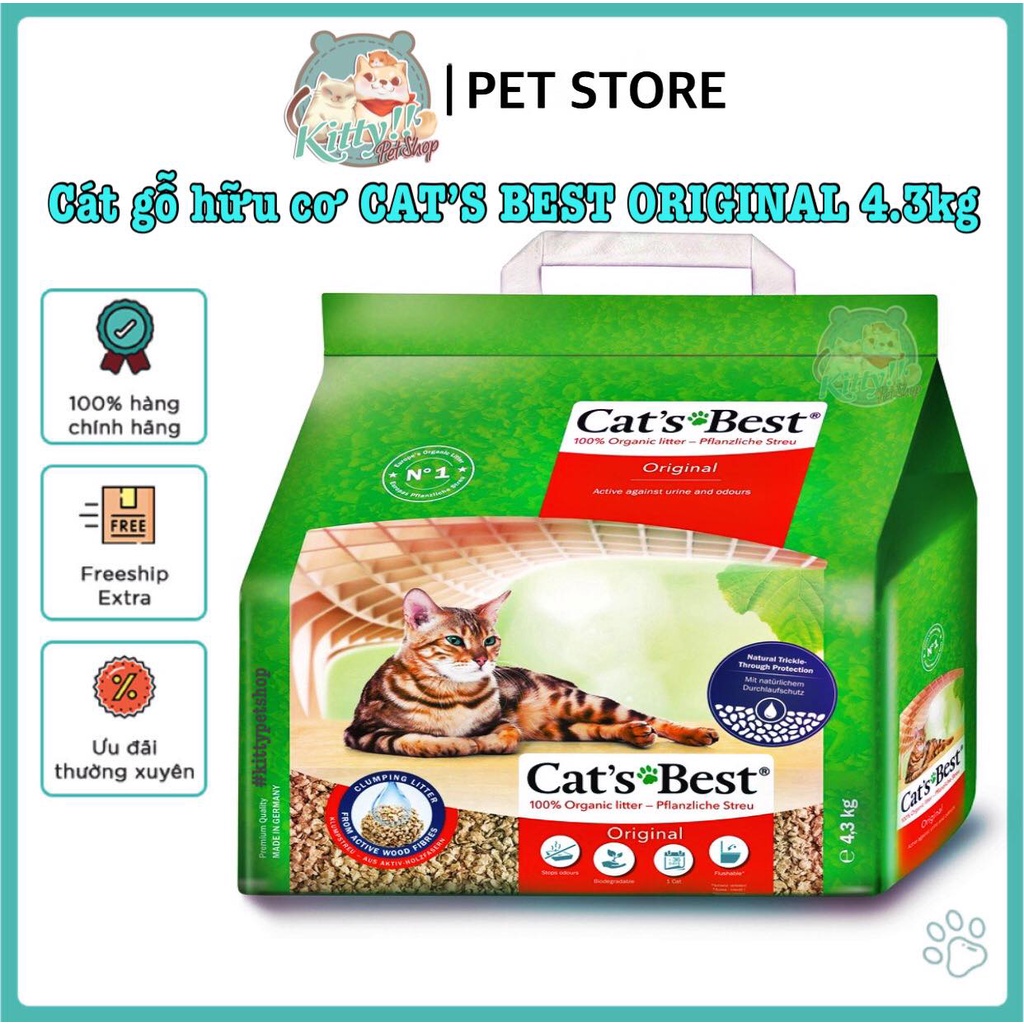 4.3kg - Cát vệ sinh hữu cơ cho mèo Cat's Best Original 10L, cát gỗ vệ sinh dành cho mèo, Kitty Pet Shop Bmt