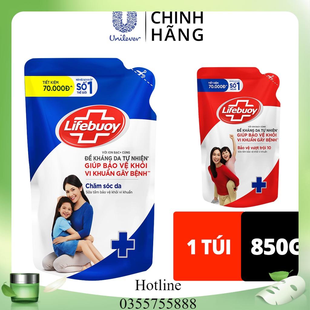 Sữa tắm túi Lifebuoy 850g dưỡng ẩm mềm mịn giúp bảo vệ khỏi 99.9% vi khuẩn và ngăn ngừa vi khuẩn lây lan trên da