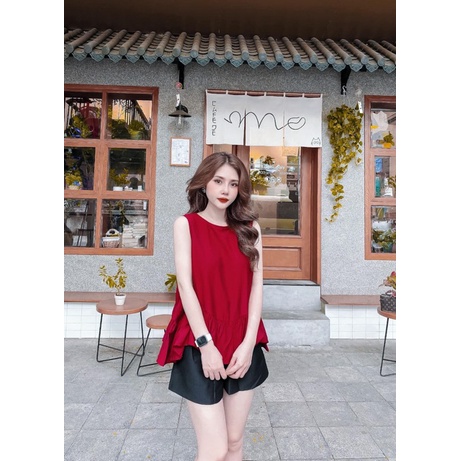 Áo đũi babydoll 2 dây bản to cột nơ lưng