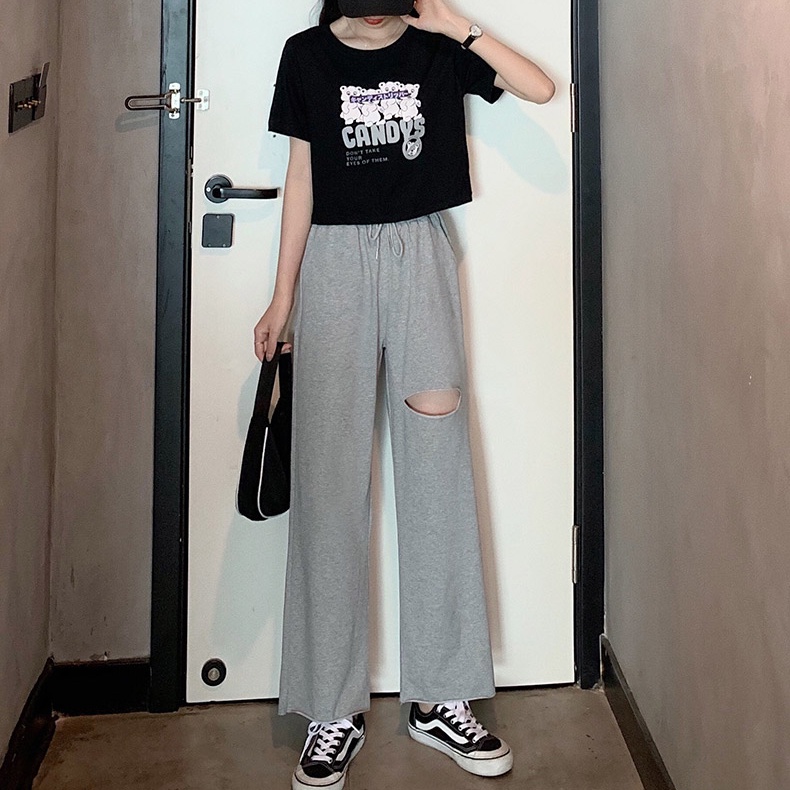 SUXI Quần Thể Thao Lưng Cao Dáng Rộng Màu Sắc Đơn Giản Thời Trang Mùa Xuân Thu Theo Phong Cách Hàn Quốc Cho Nữ