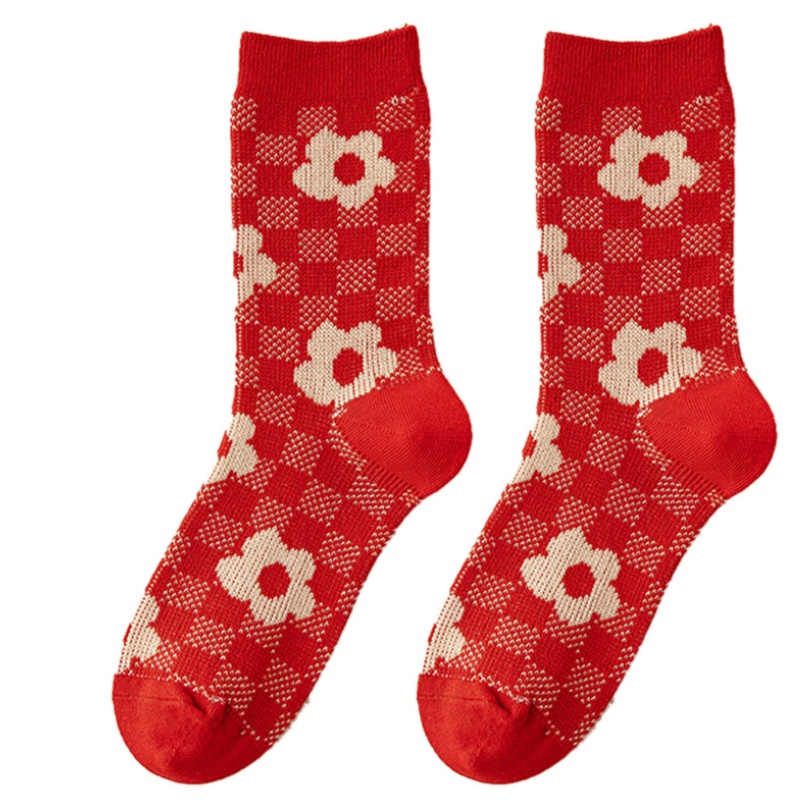 Vớ Họa Tiết Kẻ Sọc Màu Sắc Đỏ Phong Cách Harajuku Thời Trang Thu Đông Cho Nữ