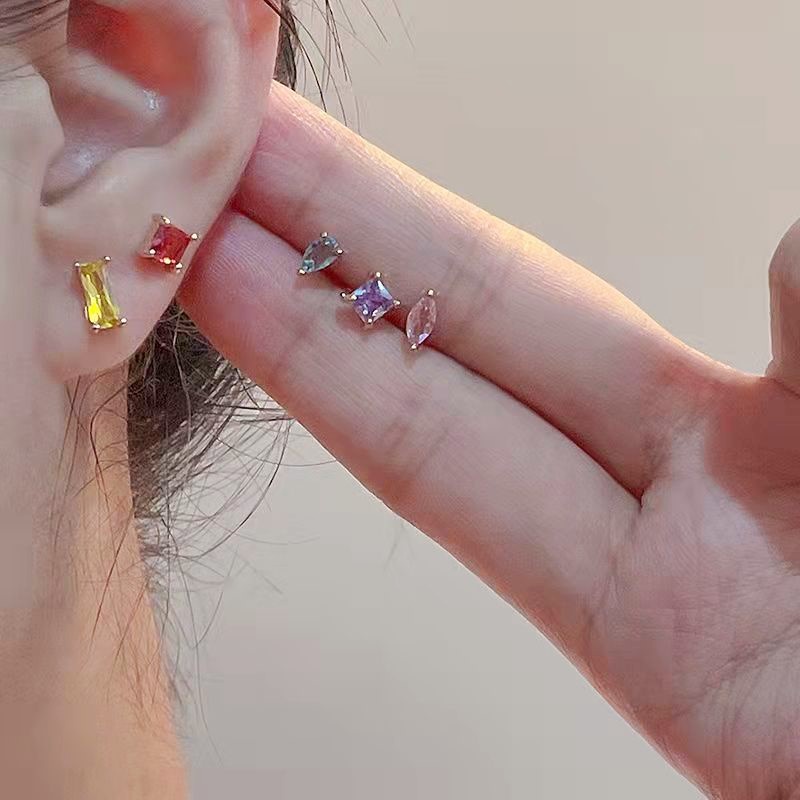 Khuyên Tai Đính Đá Zircon Nhiều Màu Sắc Phong Cách Hàn Quốc Đơn Giản Thời Trang