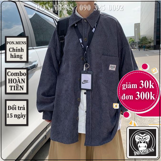 Áo sơ mi nhung tăm nam nữ unisex màu ghi cao cấp 308 pon.mens
