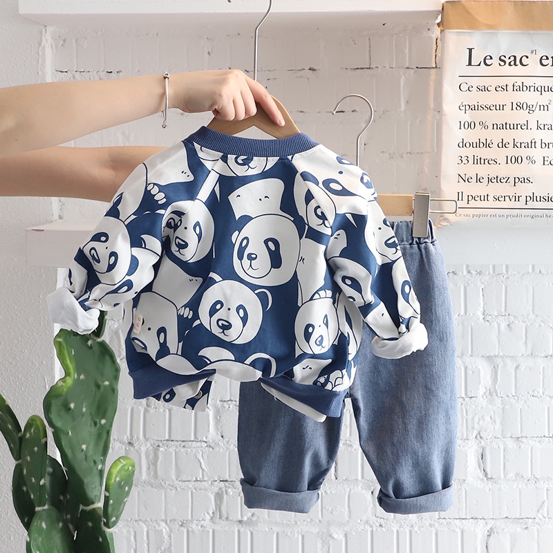 Set Áo Khoác Jeans Dài Tay + Áo Khoác + Quần Jeans Phong Cách Hàn Quốc Cho Bé Trai